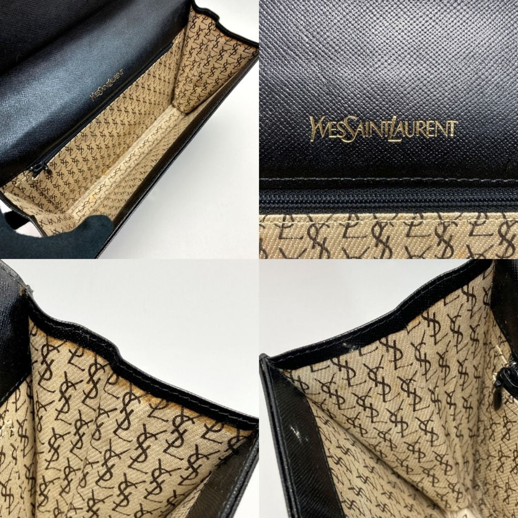 Yves Saint Laurent Logo Clutch Bag Black Leather Vintage — view 4