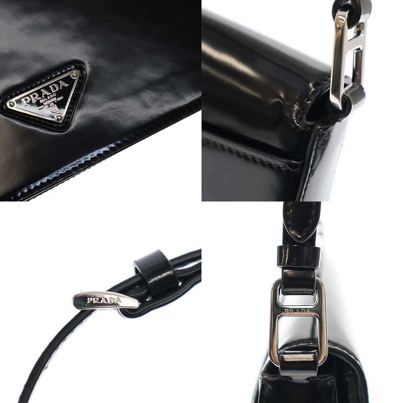Prada Brushed Leather Shoulder Bag Black — view 9
