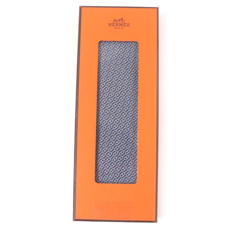 Hermes 5261 SA 100% Silk Chaine Chain All Over Pattern Cravat Wide Tie Brown Marron — view 2
