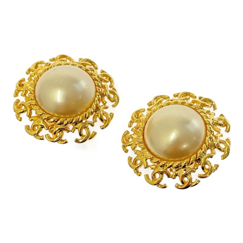 Chanel GP Faux Pearl 95 a Coco Mark Earrings Gold — view 5