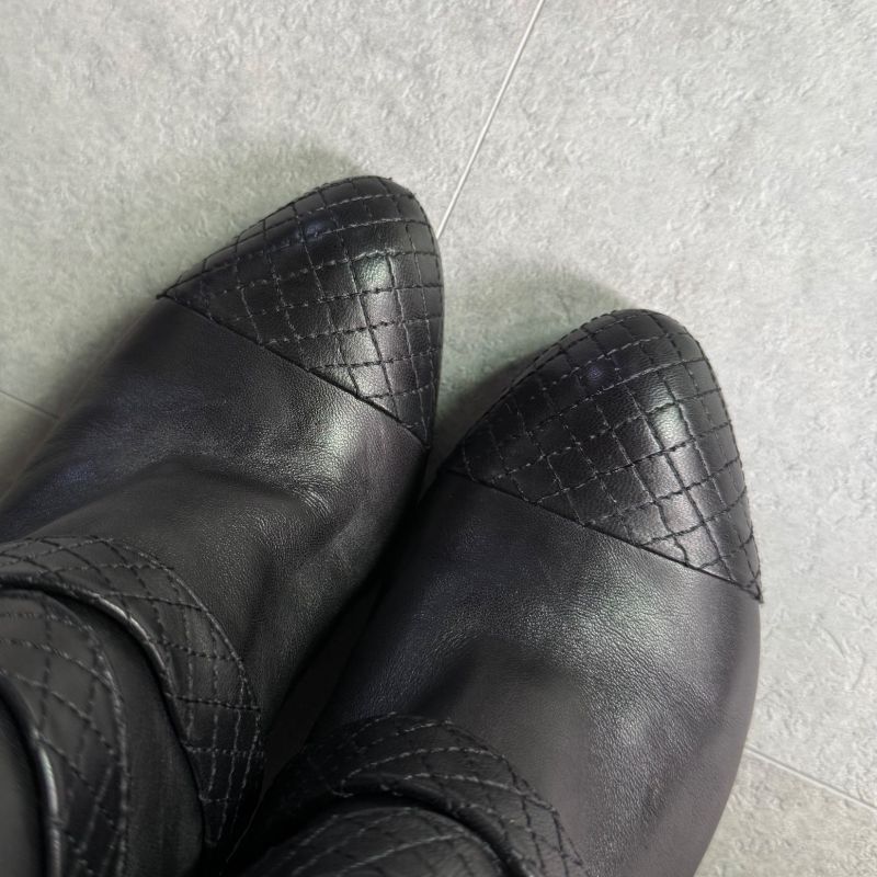 Chanel Quilted Leather Belt Boots Coco Mark Medium Length Black 37 C — view 6