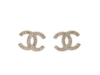 Chanel CC Logo Earrings 09 Rhinestone Metal Silver Clear