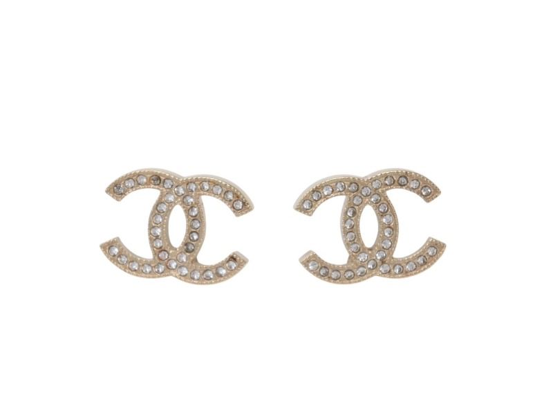 Chanel CC Logo Earrings 09 Rhinestone Metal Silver Clear