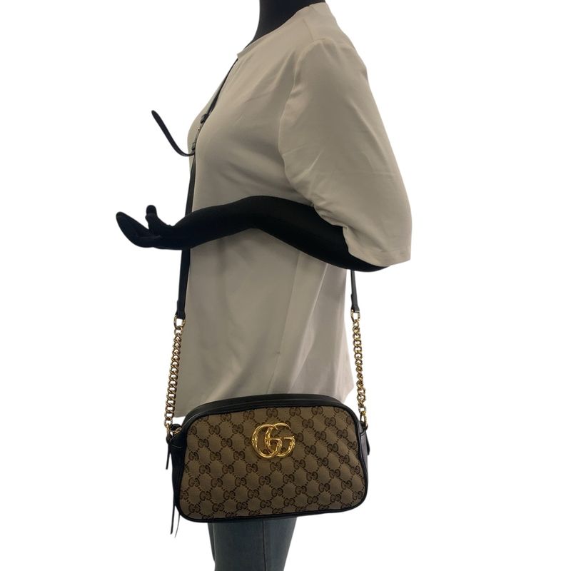 Gucci GG Marmont Quilted Beige Brown Gold Hardware Canvas — view 7