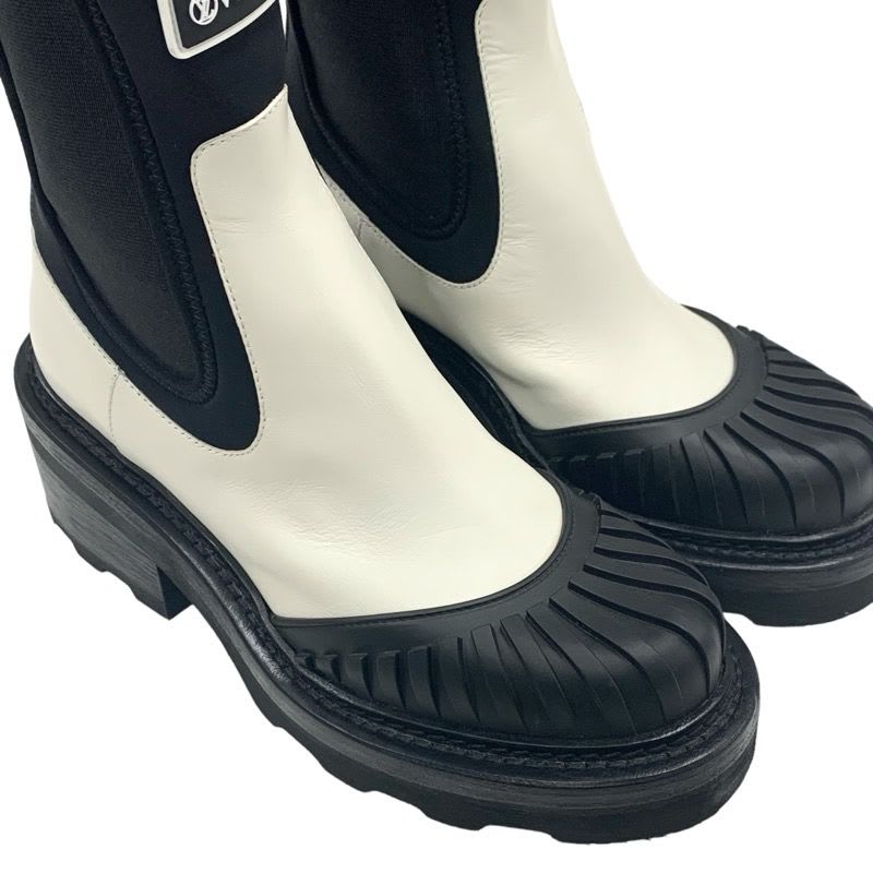 Louis Vuitton Bobur Line Boots Short Shoes Leather Fabric White Black — view 9
