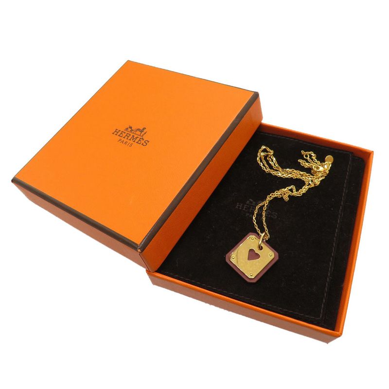 Hermes As De Coeur PM Heart Vorsift Gold Hardware Engraved Z Necklace — view 5