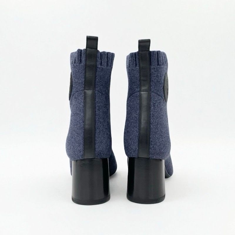 Hermes Volver Boots Short Shoes Knit Leather Blue Black Exlibris Sock — view 6