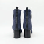 Hermes Volver Boots Short Shoes Knit Leather Blue Black Exlibris Sock — view 6