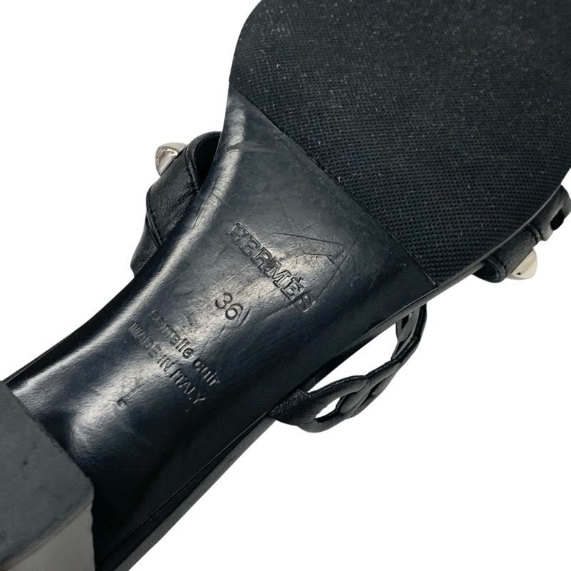 Hermes Aggaccio Sandals Shoes Leather Black Silver Chaine D'ancre Studded Mules — view 8