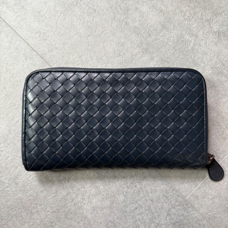 Bottega Veneta Round Zipper Long Wallet Intrecciato Calf Leather Navy — view 5