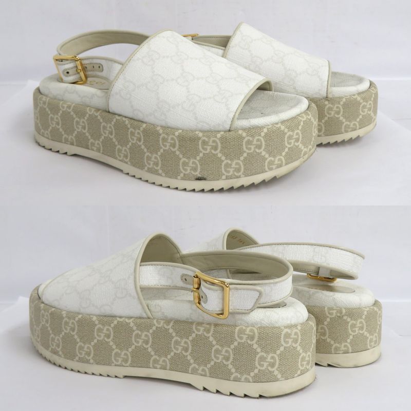 Gucci GG Platform Sandals Back Strap White Beige 36.5 Thick — view 4