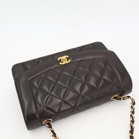 Chanel Quilted Diana Chain Shoulder Bag Black Lambskin — view 5