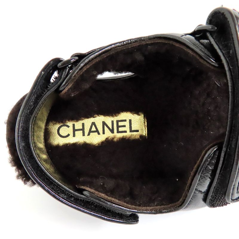 Chanel Sandals 23 K boa Rhinestone Coco Mark 38 Black Leather — view 6