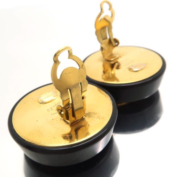 Chanel Earrings 2 8 Coco Mark Black Gold GP Round Large Vintage — view 5
