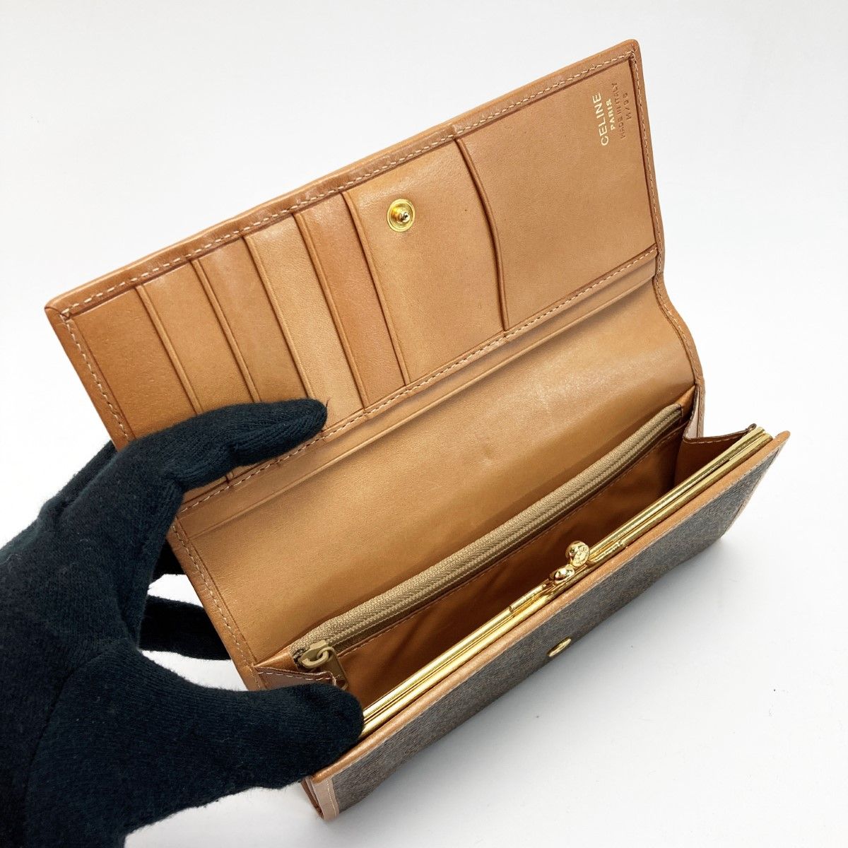 Celine Macadam Pattern Bifold Wallet Pouch Brown Leather Long — view 3