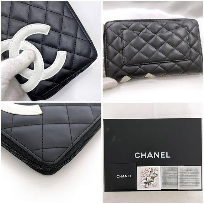 Chanel Round Zipper Long Wallet Black White — view 2