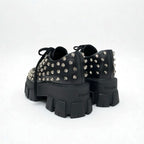 Prada Monolith Loafers Leather Shoes Black Silver Studded Lace Up — view 4