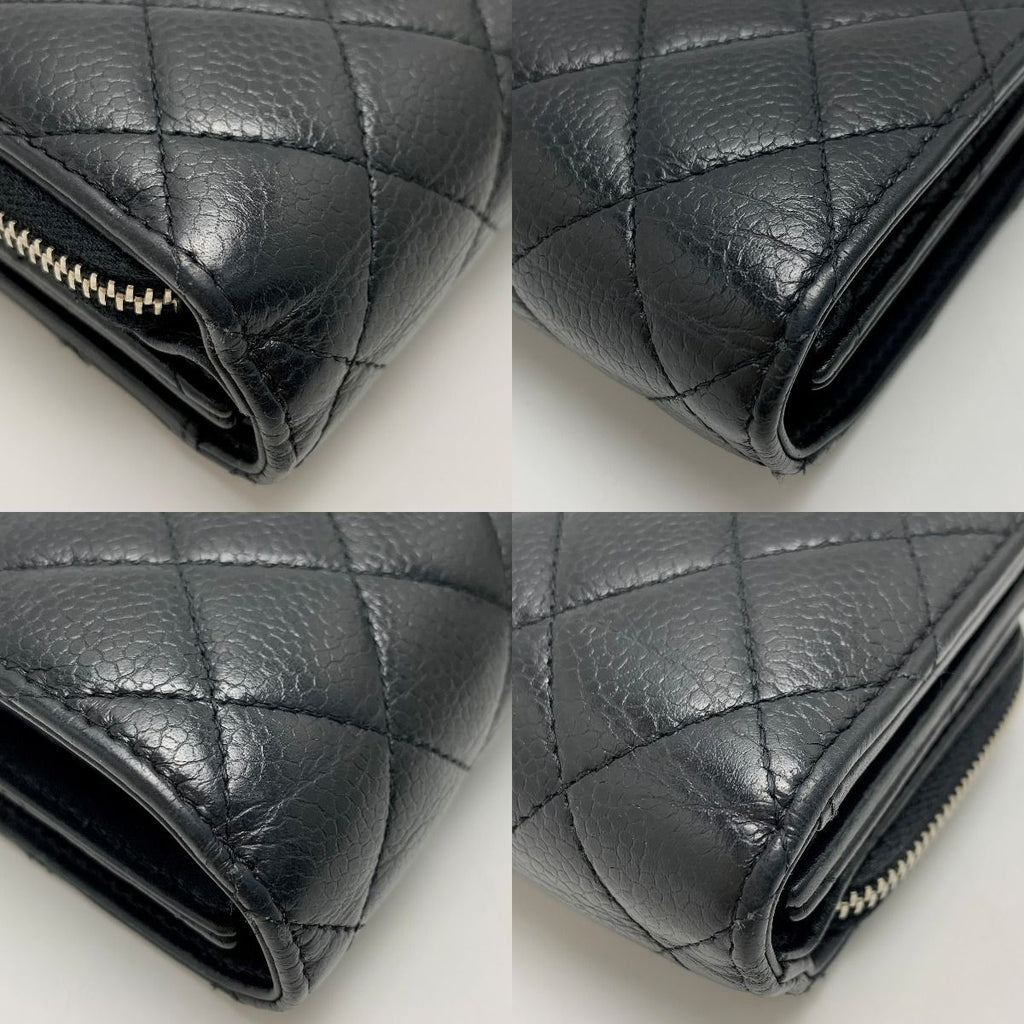 Chanel Quilted Caviar Leather Black Silver Hardware Trifold Wallet — view 7