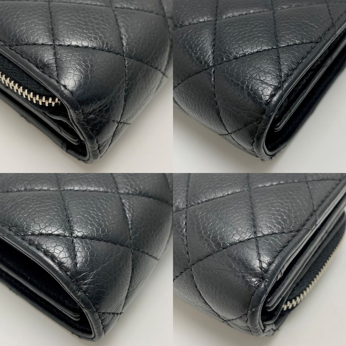 Chanel Quilted Caviar Leather Black Silver Hardware Trifold Wallet — view 7