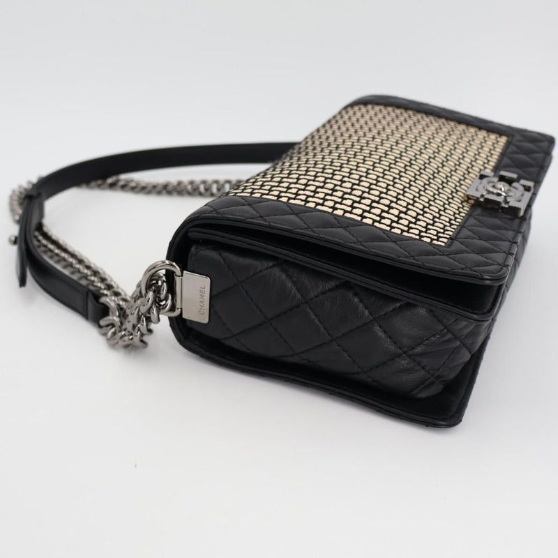 Chanel Boy Quilted Chain Shoulder Bag Leather Lambskin Light Beige — view 2