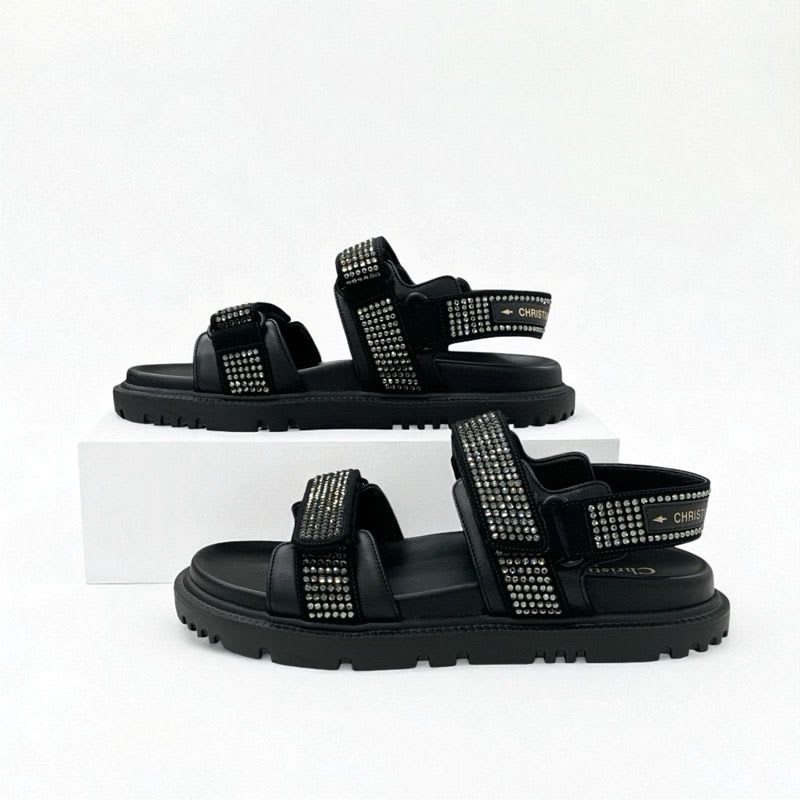 Christian Dior Sandals Shoes Lambskin Black Logo Rhinestone Velcro Strap Sports — view 3