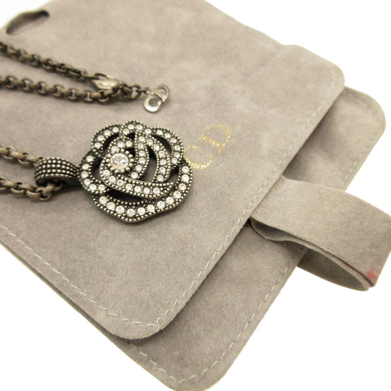 Christian Dior Rhinestone Metal Gunmetal Necklace 0084 — view 3