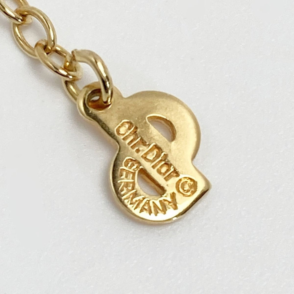 Christian Dior Logo Heart Rhinestone Necklace Gold GP — view 6