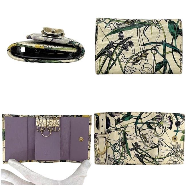 Gucci 6 Ring Key Case Cream White Green Flora Nice — view 4