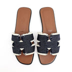 Hermes Oran Fringe BL Denim Navy Brown 36 Sandals Shoes — view 7