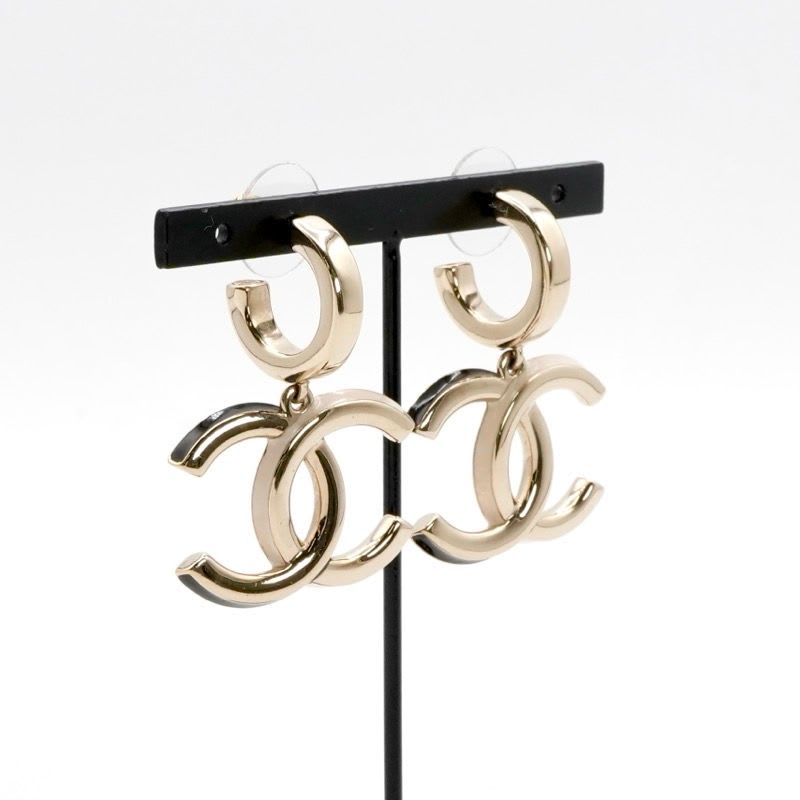 Chanel Earrings Gold Black Coco Mark Hoop — view 9