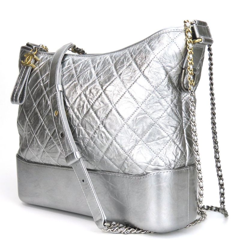 Chanel Shoulder Bag Gabrielle Chain Large Hobo Leather Silver Metallic — view 2