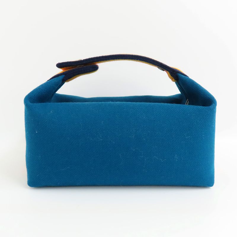 Hermes Brid A Black PM Cabas Le Bleu-paon Wool Pouch — view 3