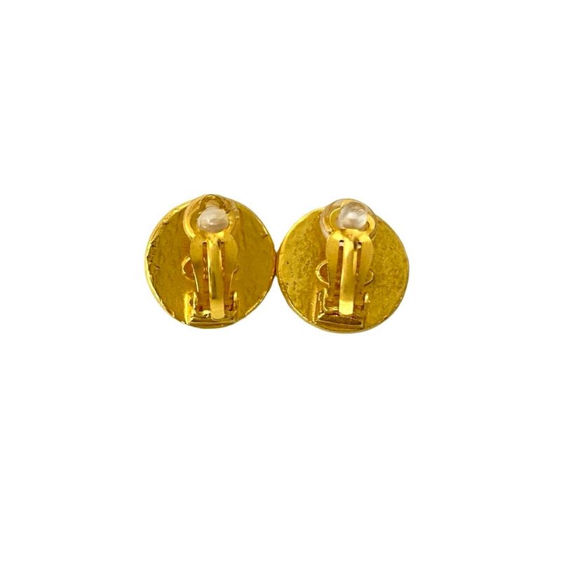 Chanel Vintage Coco Mark Earrings Ear Cuff Accessory Gold Black 96A — view 6