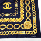 Chanel Chain Logo Scarf Large Silk 100% Navy — view 5