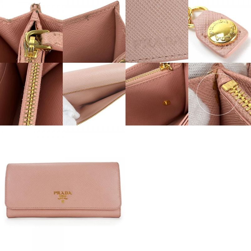 Prada Long Wallet 1 Mh132 Saffiano Leather Light Pink Gold Hardware Fold Simple — view 9