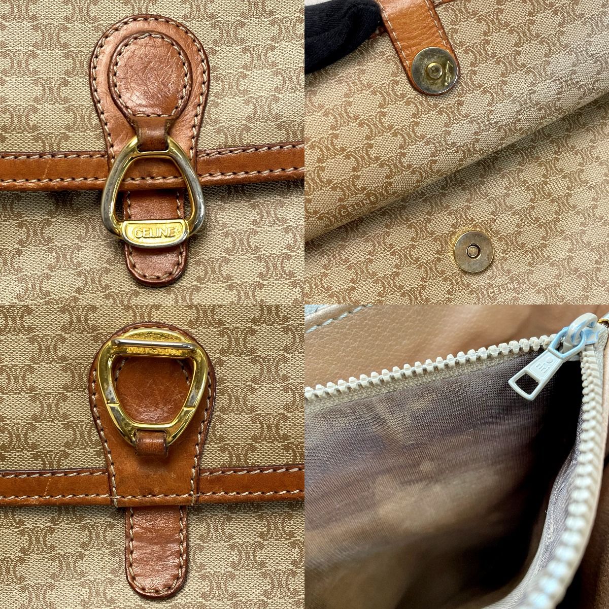 Celine Macadam Pattern Shoulder Bag Pochette Crossbody Gold Hardware — view 6