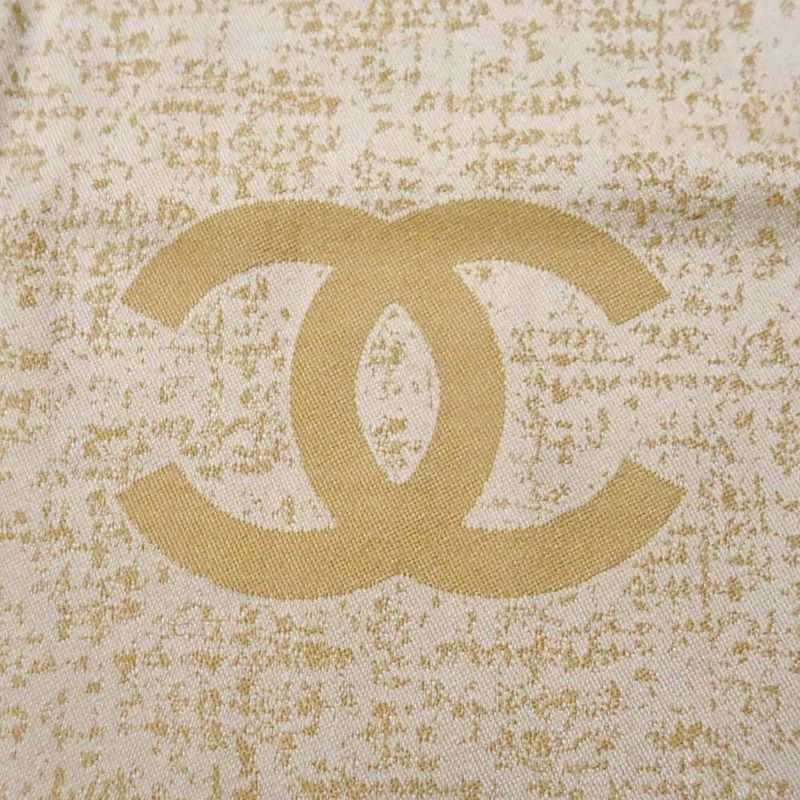 Chanel Large Shawl CC Mark Beige Wool Fringe — view 7