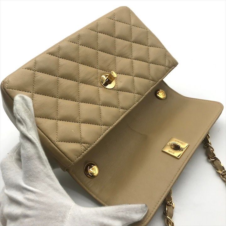 Chanel CC Logo Mini Quilted Turnlock Shoulder Bag Beige — view 8