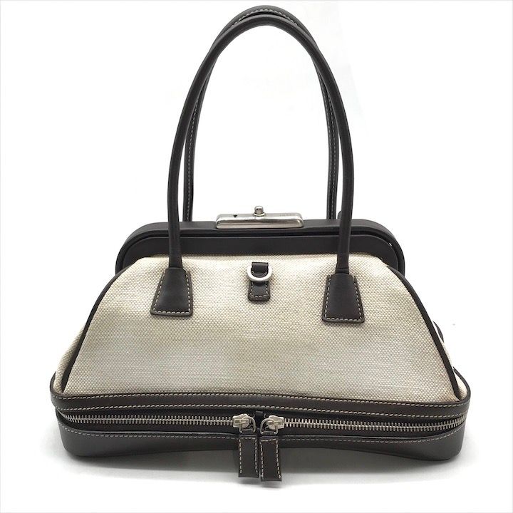 Prada Canvas Leather Mini Hand Bag Clasp Brown — view 3