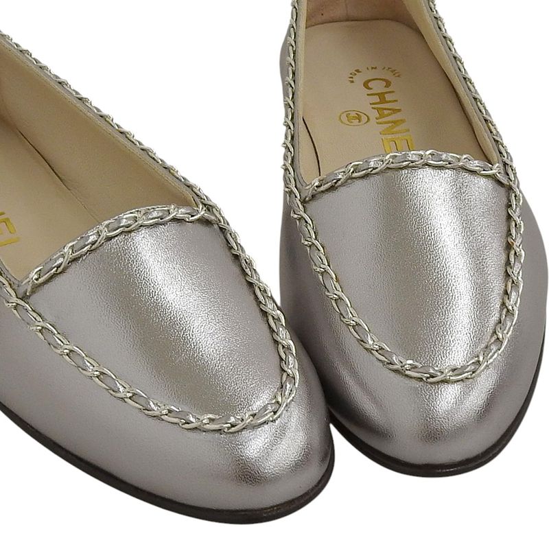 Chanel Current Logo Chain-trimmed Flat Shoes Loafers 36 — view 3
