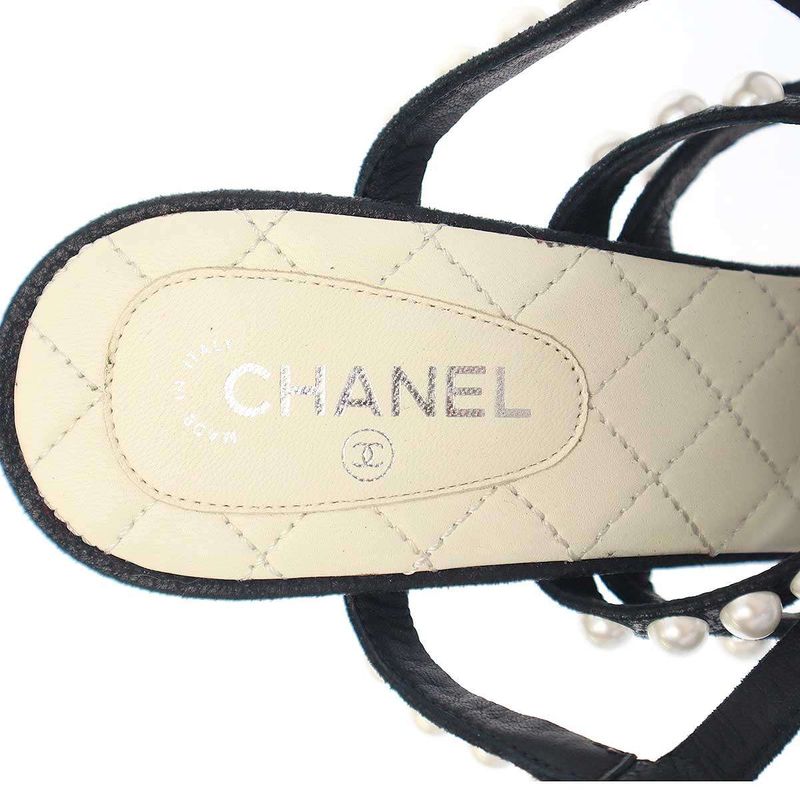 Chanel Multi-Strap Quilted Pearl Sandals Black 37 1 2 — view 5