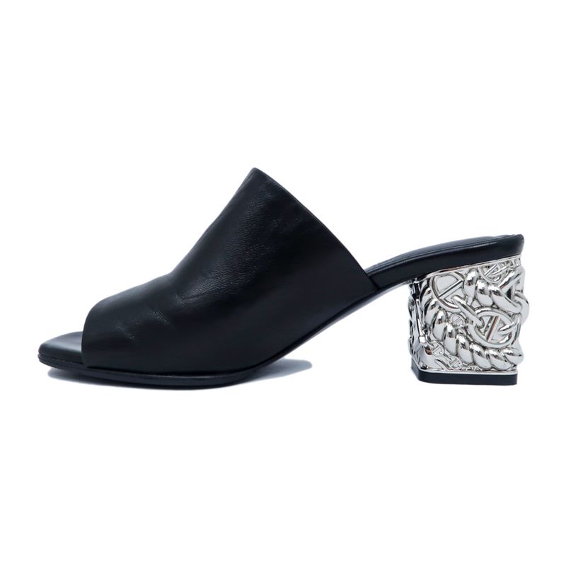 Hermes Sandals Glossy 60 BK Black Silver Size 38 Chaine D'ancre — view 3