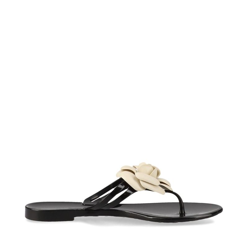 Chanel Coco Mark Camellia Rubber Sandals 35 Black And White — view 3