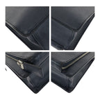 Prada Saffiano Triangle Logo Plate Navy Silver Hardware Leather Business Bag — view 3