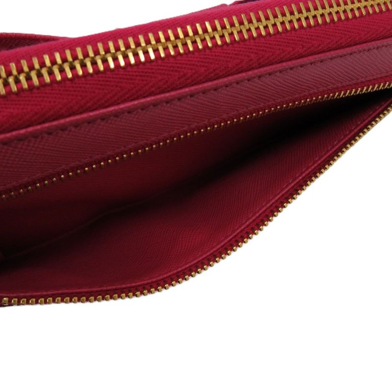 Prada Round Zipper Ribbon 1 M0506 Leather Saffiano Peonia 1211 Long — view 9