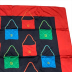 Chanel CC Logo Quilted Vintage Bag Pattern Large Scarf Silk 100% Red Black — view 3