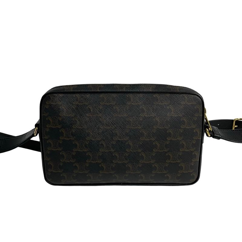 Celine Triomphe Messenger Medium Leather Mini Shoulder Bag Pochette Black 33540