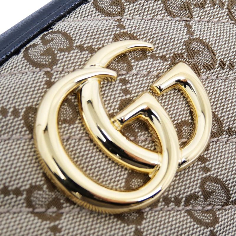 Gucci GG Marmont Shoulder Bag Beige Black Quilted Canvas — view 8