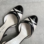 Chanel Pearl Coco Mark Ribbon Design Pumps Leather Patent Black White — view 3