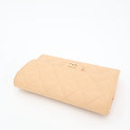 Chanel Quilted Three-fold Long Wallet Coco Mark Lambskin Beige Silver Hardware — view 9